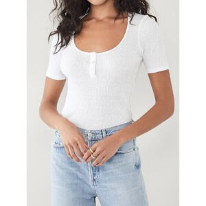 Vince Women's Short Sleeve Scoop Neck Henley Top Semi-Sheer Size XXL Optic White
